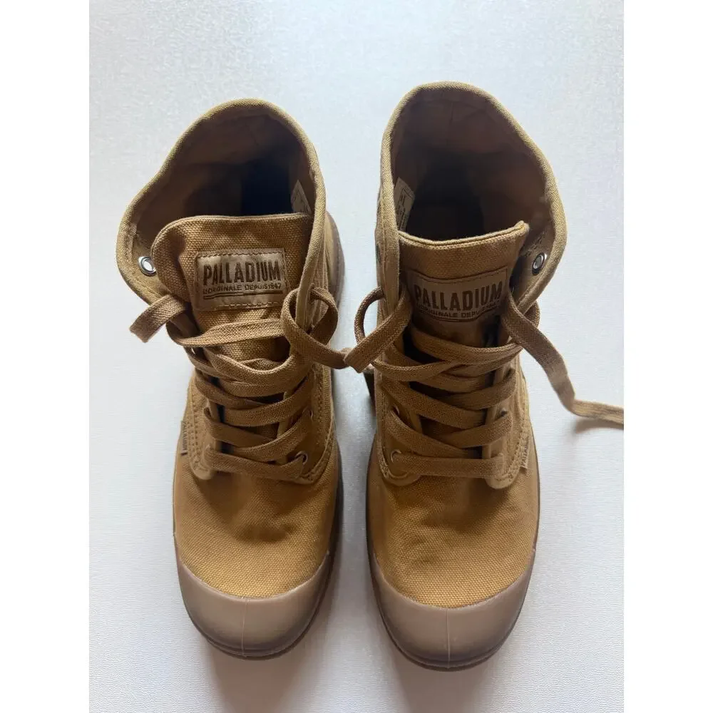 Palladium Men's Woodlin Tan Khaki Pampa Hi Canvas Military-Inspired Boots Size 8